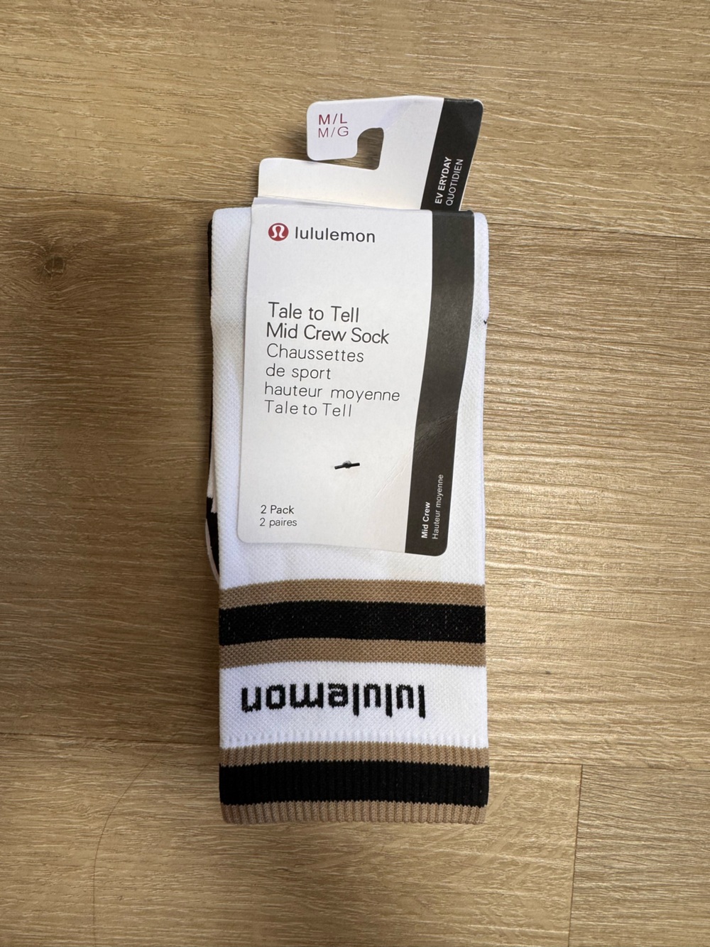 lululemon athletica Tale to Tell Mid Crew Socks - White with Black & Tan Stripes